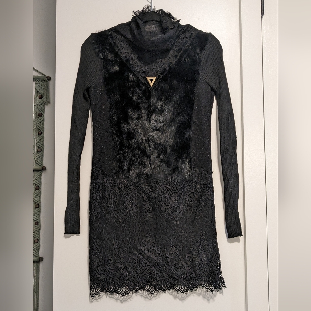 Unique Fur and Lace Midi Dress